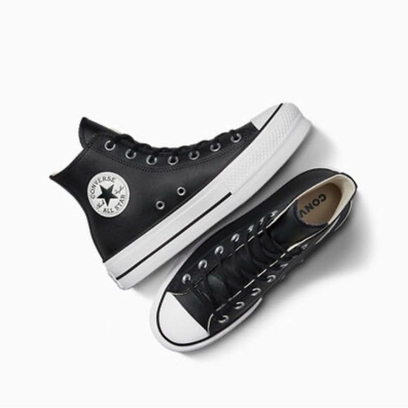 Womans Black Platform Leather Converse Size 9 - Picture 2 of 5